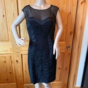 Vintage Y2K Cache Black Bodycon Dress Size 8 Ruched LBD Cocktail Evening Mesh